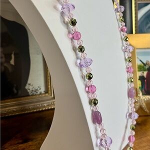 Art Deco Style Pink and Purple Lucite Beaded Necklace
